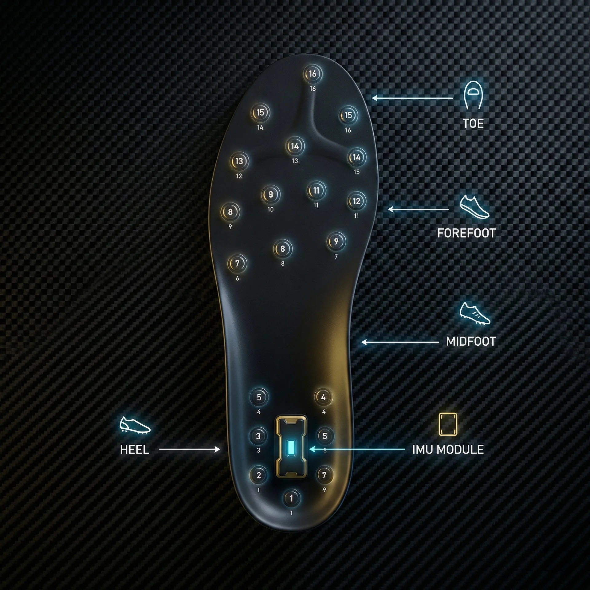 球鞋/鞋垫传感点位布局（示意）